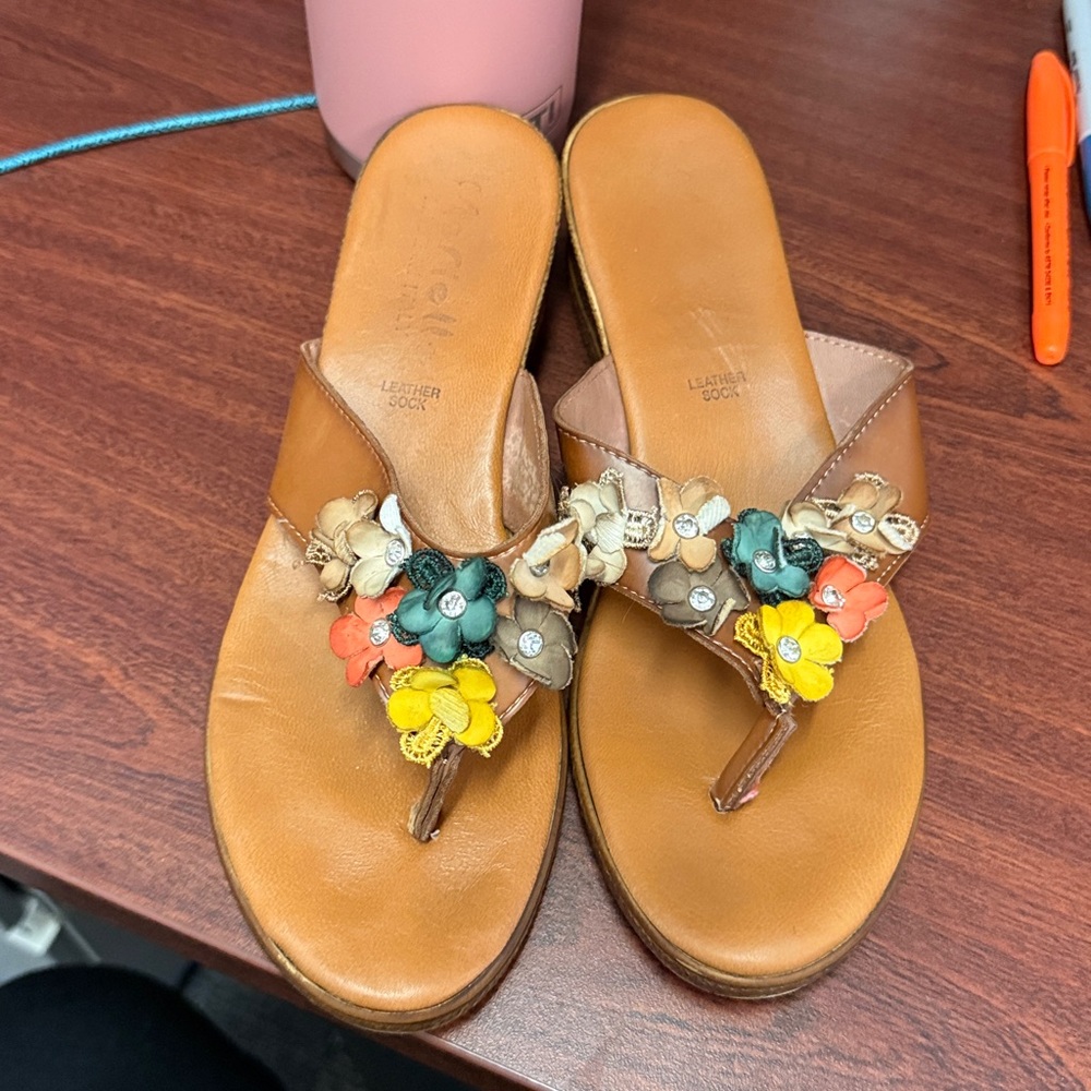 Floral Embellished Brown Sandals